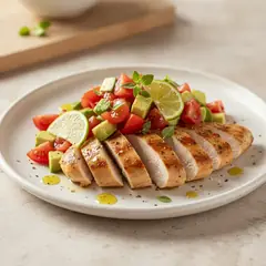 Pollo con pomodori e avocado