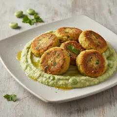 Polpette di miglio alle verdure con crema di fave