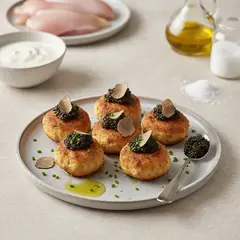 Polpette di pollo fritte con caviale e tartufo