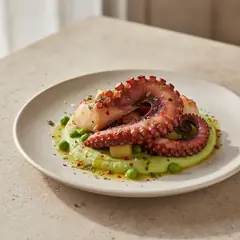 Polpo su crema di piselli e patate