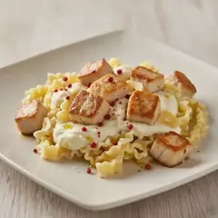 Reginette con crema di ricotta e dadolata di pesce spada