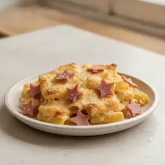 Rigatoni gratinati con stelline di mortadella