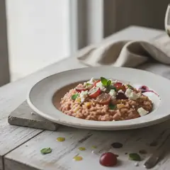 Risotto al vino, uva e caprino