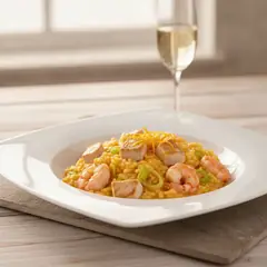 Risotto all'arancia con spada e gamberetti