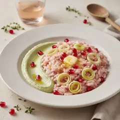 Risotto alla melagrana e crema di porri