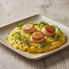 Risotto allo zafferano con capesante e agretti