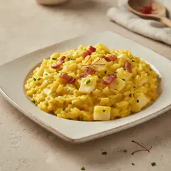 Risotto allo zafferano con taleggio e pancetta