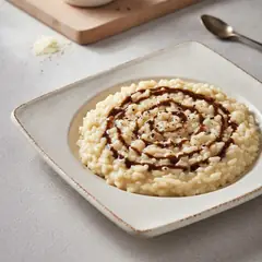 Risotto con crema di Grana Padano, riduzione di birra e caffè