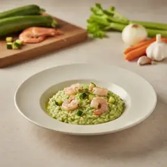 Risotto con crema di zucchine e gamberi crudi