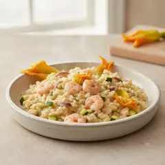 Risotto con gamberi zucchine e fiori di zucca