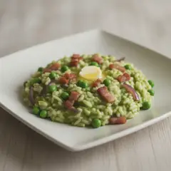 Risotto con pancetta e crema di piselli