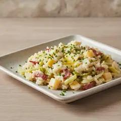 Risotto con verza, speck e fontina