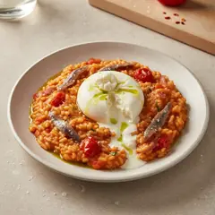 Risotto cremoso ai peperoni con burrata