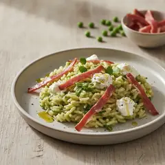 Risotto verde con speck e crescione