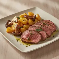 Roast beef al forno con funghi e patate