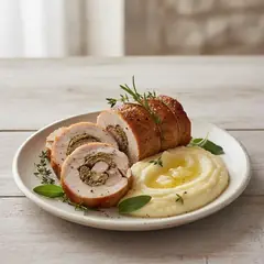 Rollè di cappone con puré di sedano rapa