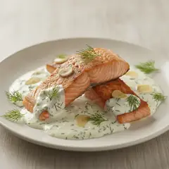 Salmone in padella con aneto e panna acida