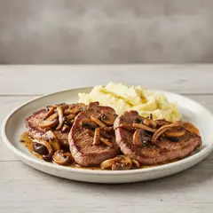 Scaloppine con funghi misti e purè di patate
