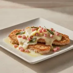 Scaloppine saporite con cubetti di cotto e formaggio