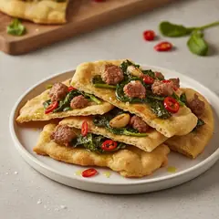 Schiacciate con cime di rapa piccanti e salsiccia