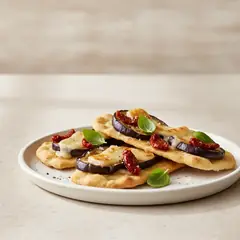 Schiacciate con melanzane scamorza e pomodori secchi