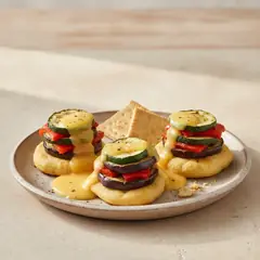 Schiacciate con torretta di verdure e fonduta