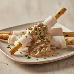 Sfilati alle olive con porcini e lardo