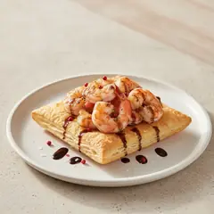 Sfoglia classica con scampi saltati al balsamico