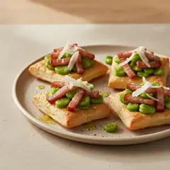 Sfoglie classiche con fave, pancetta e pecorino