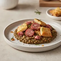 Sfoglie con crema di lenticchie e cotechino