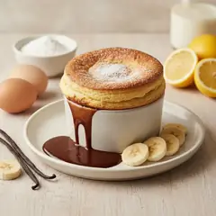 Soufflé di banane con salsa al cioccolato