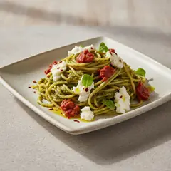 Spaghetti con crema di cime di rapa, nduja e stracciatella