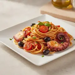 Spaghetti con polpo alla puttanesca