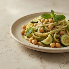 Spaghetti con zucchine, ceci e menta
