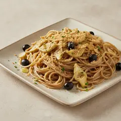 Spaghetti integrali con carciofi e mollica