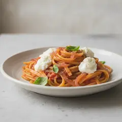 Spaghetti pomodoro e cipolle caramellate