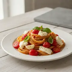 Spaghetti quadrati con sugo fresco e mozzarella