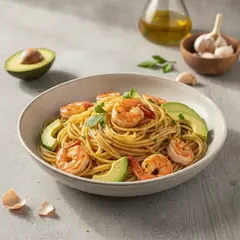Spaghettini avocado e gamberi