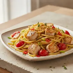 Spaghettoni con spada e briciole di pane