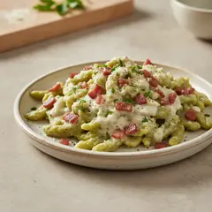 Spätzle di spinaci con speck e panna