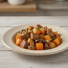 Spezzatino di vitello con zucca, patate e funghi