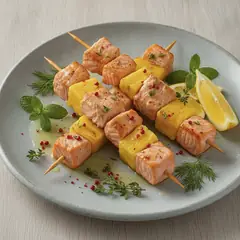 Spiedini di ananas e salmone al limone