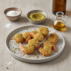 Spiedini di gamberi ai pistacchi