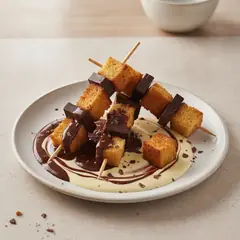 Spiedini di panettone con fonduta ai due cioccolati