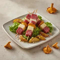 Spiedini di salame, funghi e formaggio