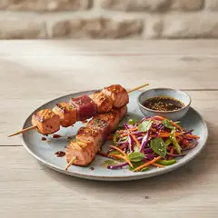 Spiedini di tonno e salmone con insalata thai