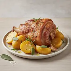Stinco di maiale al forno con patate