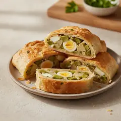 Strudel con asparagi, carciofi e uova sode
