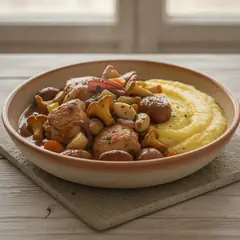 Stufato di pollo con castagne e funghi