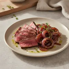 Tagliata con cipolle in agrodolce